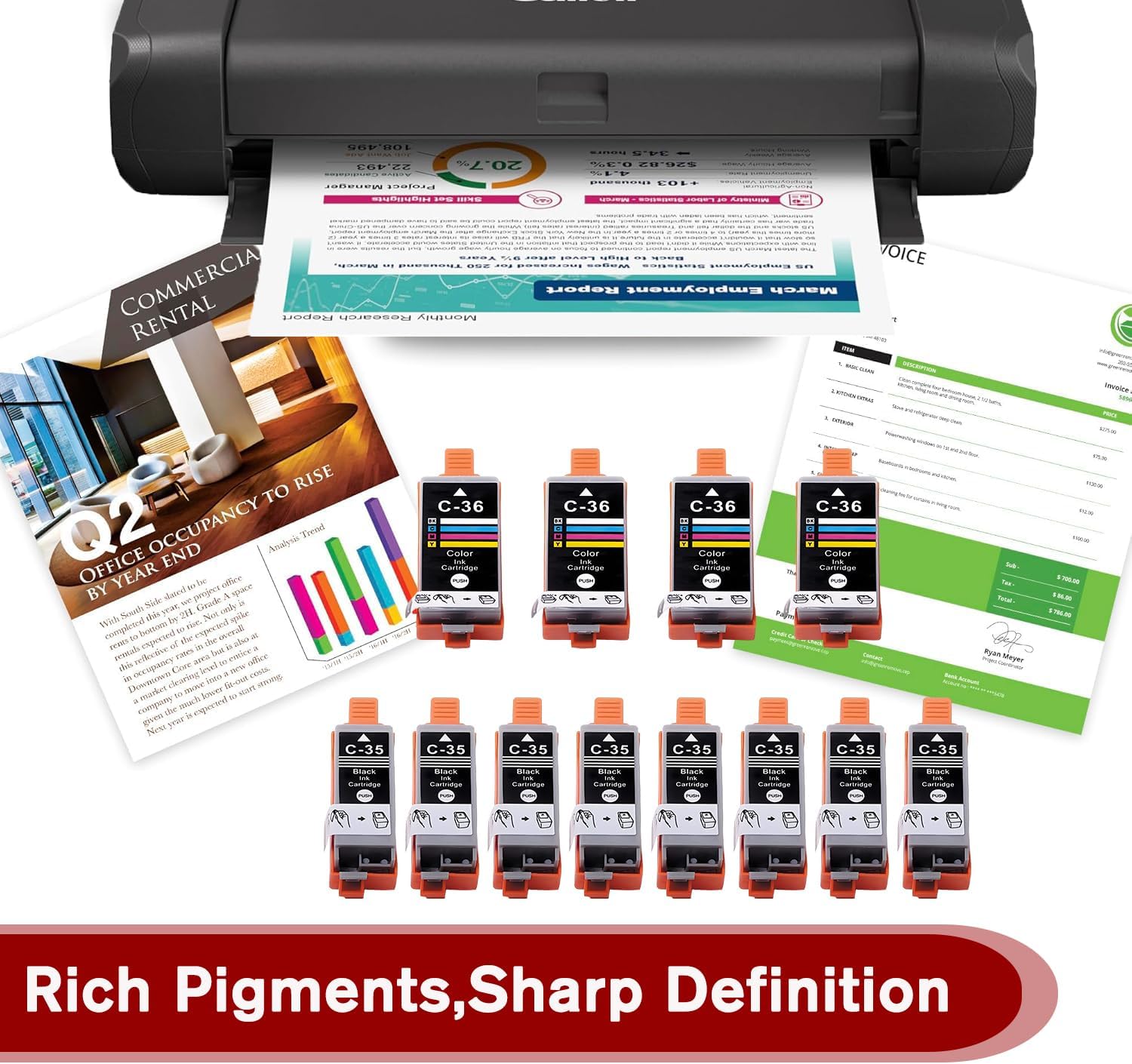 12Pack PGI-35 CLI-36 Ink Cartridges Black and Color Value Pack Replacement for Canon 35 36 Ink Cartridges Compatible with Canon Pixma TR150 TR160 iP110 iP100 MINI260 MINI320 Printer (8 Black, 4 Color)