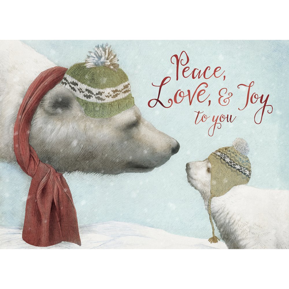 Tree-Free Greetings Happy Holidays Cards and Envelopes, Winter Card Set, 5 x 7 Inch Cards, Winter Box Set of 10, Peace Love Joy, (HB93539)