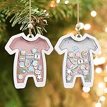 Personnalisé Boule de Noel Mon Premier noel - Bébé Fille Garçon, Cadeau Bébé Boules de Noël Personnalisé, Calendrier de l'avent Bébén avec Nom, Date de Naissance, Poids, Taille, ROSE