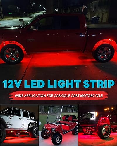 Miniatura 5 de Tira de luz LED de 12 V conectable de 24 pulgadas, tira de luces LED rojas para automóvil, carrito de golf, motocicleta, barco, gabinete, tira de