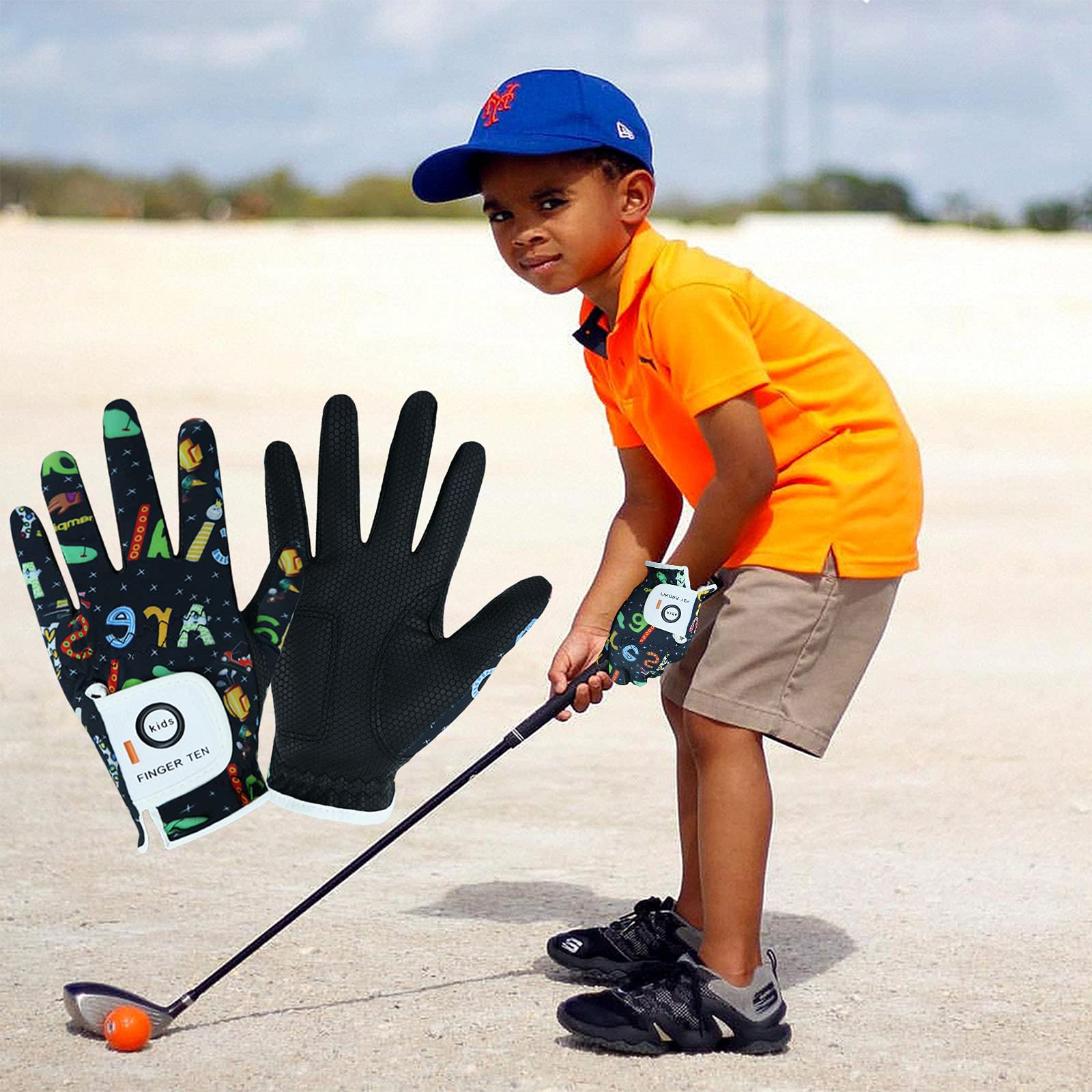 FINGER TEN Golf Gloves Kids Youth All Weather Soft for Left Right Hand Rain Grip Breathable Value 2 Pack - Image 4
