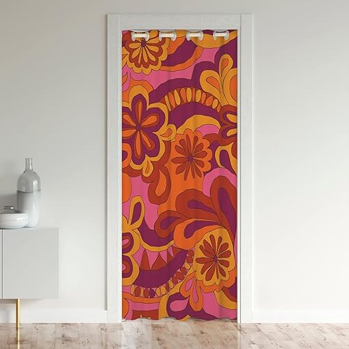 Miniatura 9 de Cortina de puerta Groovy de los años 60S y 70S para privacidad de puerta, 42 x 80 pulgadas, retro, hippie, flores, divisor, cortina para habitación,