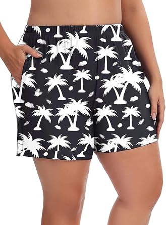 Womens Plus Size Swim Shorts Bathing Suit Bottoms with Pockets