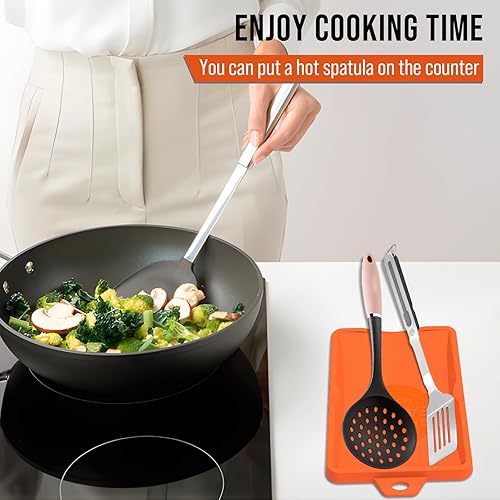 Miniatura 8 de Alfombrilla de silicona para cucharón, soporte para utensilios de cocina, almohadilla de goteo, resistente al calor para estufa y parrilla,