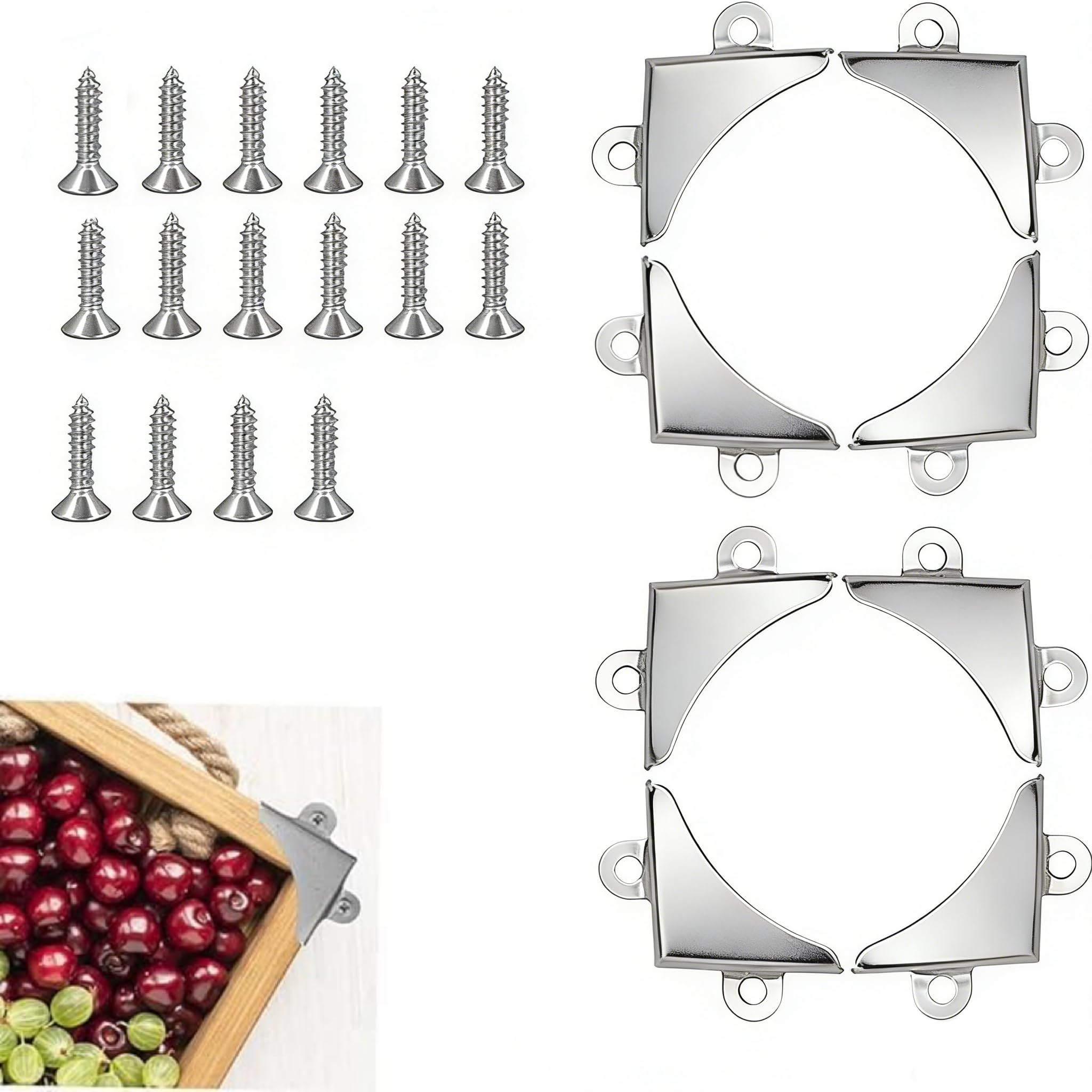 8-Pack Mirror Corner Brackets (30.3x5.5mm) with 16 Screws - Nickel Plated Fastening Clips for DIY Mirror Installation & Repair in Bathrooms, Gyms & Hanging Pictures(M) (Silver; 30.3*5.5mm; 8pcs)