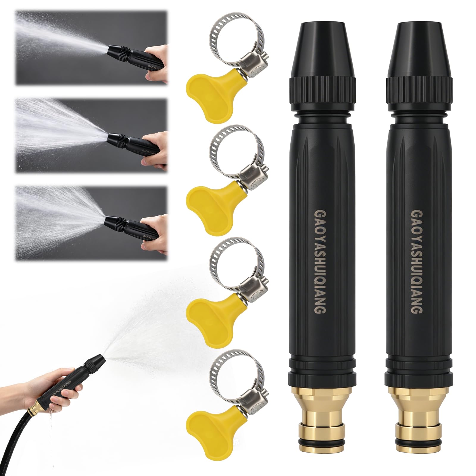 Photo 1 of 2Pcs High-Pressure Car Wash Water Gun with Booster Nozzle Hose Clips, Water Hose Nozzle for Garden Watering Plants Vegetables, Lawn Patio Cleaning and Car Washing