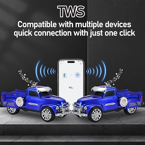 Miniatura 3 de Altavoz Bluetooth vintage para camión, diseño retro americano, sonido estéreo inalámbrico, emparejamiento dual TWS, luces de música LED, radio FM,