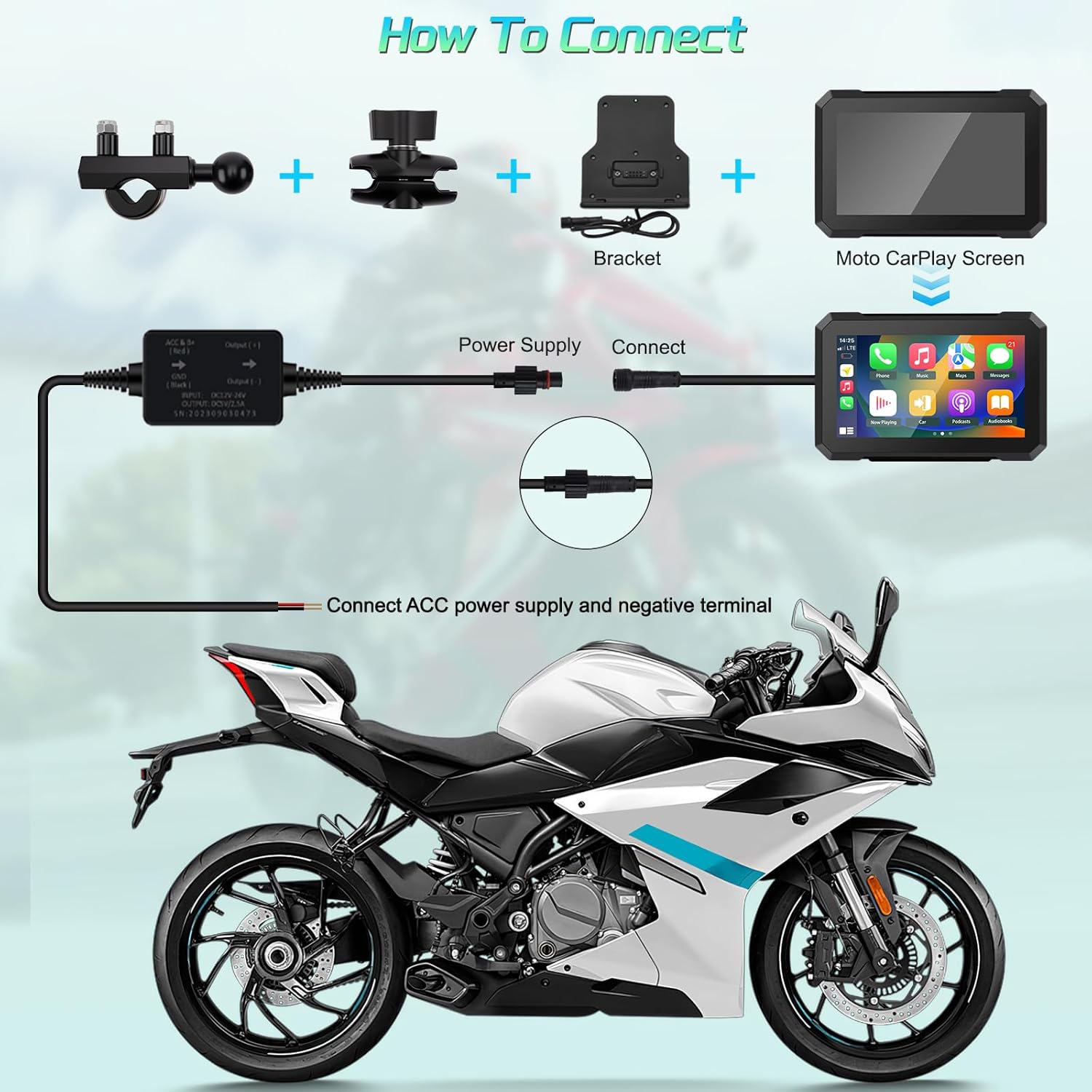 KAOLALI 7 Inch Motorcycle GPS Navigator, Universal IPX7 Waterproof Touch Screen GPS Portable Navigation System with CarPlay/Android Auto for Motorbike