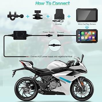 KAOLALI 7 Inch Motorcycle GPS Navigator, Universal IPX7 Waterproof Touch Screen GPS Portable Navigation System with CarPlay/Android Auto for Motorbike