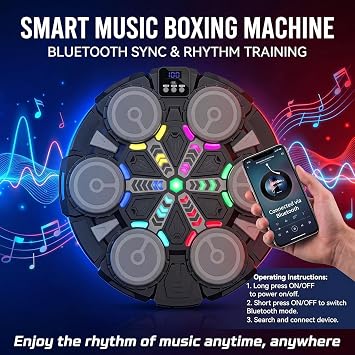 Music Boxing Machine, Punching Machine with Gloves, Wall Mounted Boxing Game with Bluetooth & RGB Lights, 3 Modes 5 Speeds Reaction Trainer for Kids & Adults, Home Boxing Equipment, Teen Boy Gifts