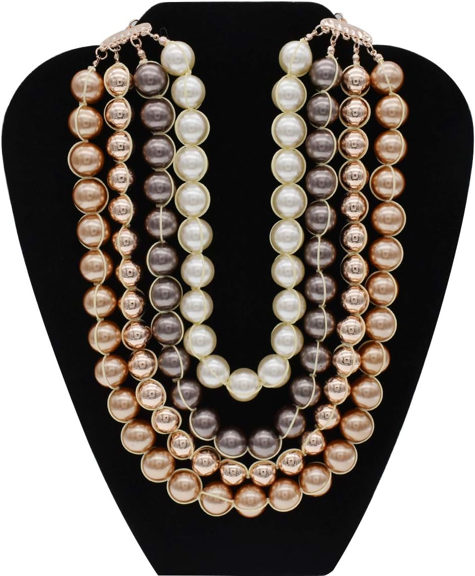 Multi Strand Crystal Rhinestone Pearl Beads Statement Necklace for Women Layered Pearls Choker Bib Collar Beaded Necklaces Costume Jewelry Set