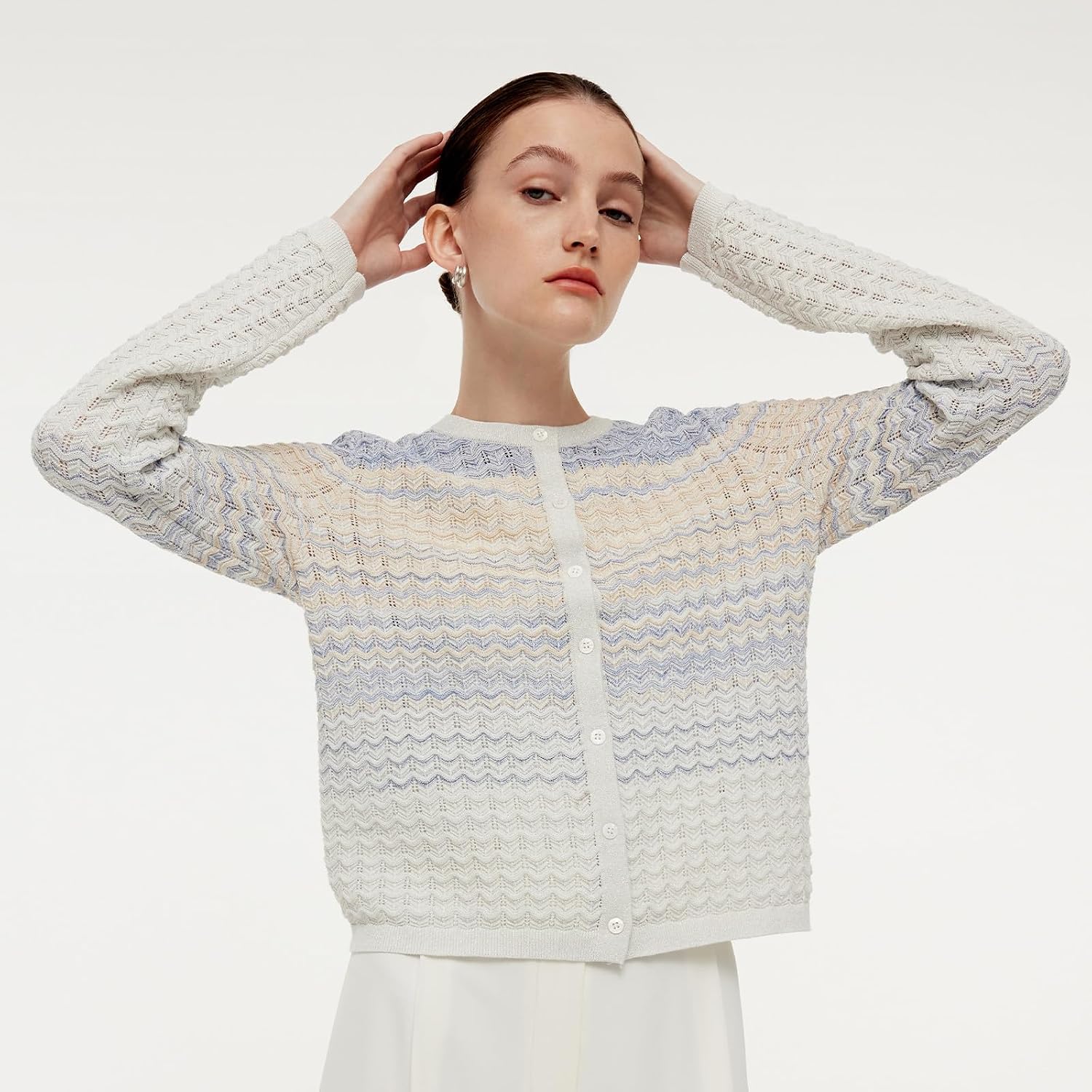 GOELIA Women's Gradient Wave Knit Cardigan Sweater for Women Trendy Lightweight Cotton (XXS-XL)