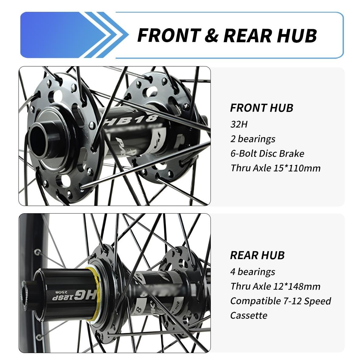 Set Ruote Di MTB 26/27.5/29" Freno A Disco Perno Passante 15*110/12*148mm