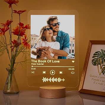 Custom Spotify Album Cover Plaque Glass Art - Personalized Night Light Acrylic Song Scannable Spotify Code, Photo Music Gifts for Lover Friends Family