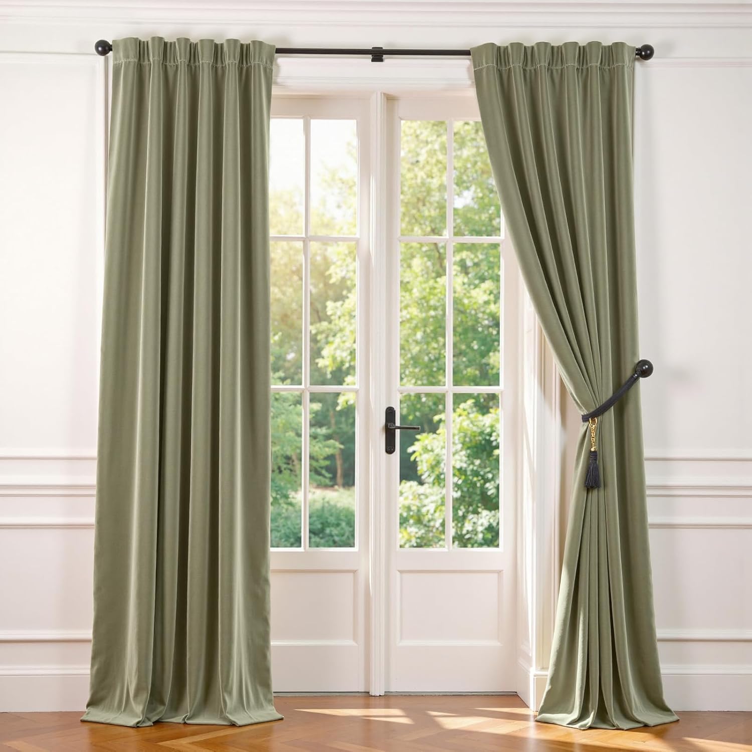 Lazzzy Polyester Blackout Curtains Thermal Insulated Room Window Drapes Super Soft Luxury Curtains for Living Room Bedroom Rod Pocket 2 Panels, Olive Sage, 52" W x 96" L