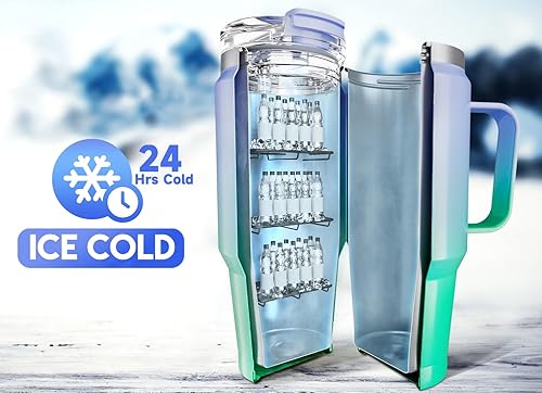 Miniatura 71 de Meoky Vaso de 32 onzas con asa, vaso aislado con tapa y popote, taza de viaje de acero inoxidable, 100% a prueba de fugas, mantiene el frío durante