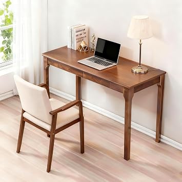Ergonomic Walnut Standing Desk with Storage Drawers, Mid-Century Modern Sit Stand Up Executive Table Desk Home Office Workstation, Wood Standup Writing Computer Desks for Study, Bedroom Walnut