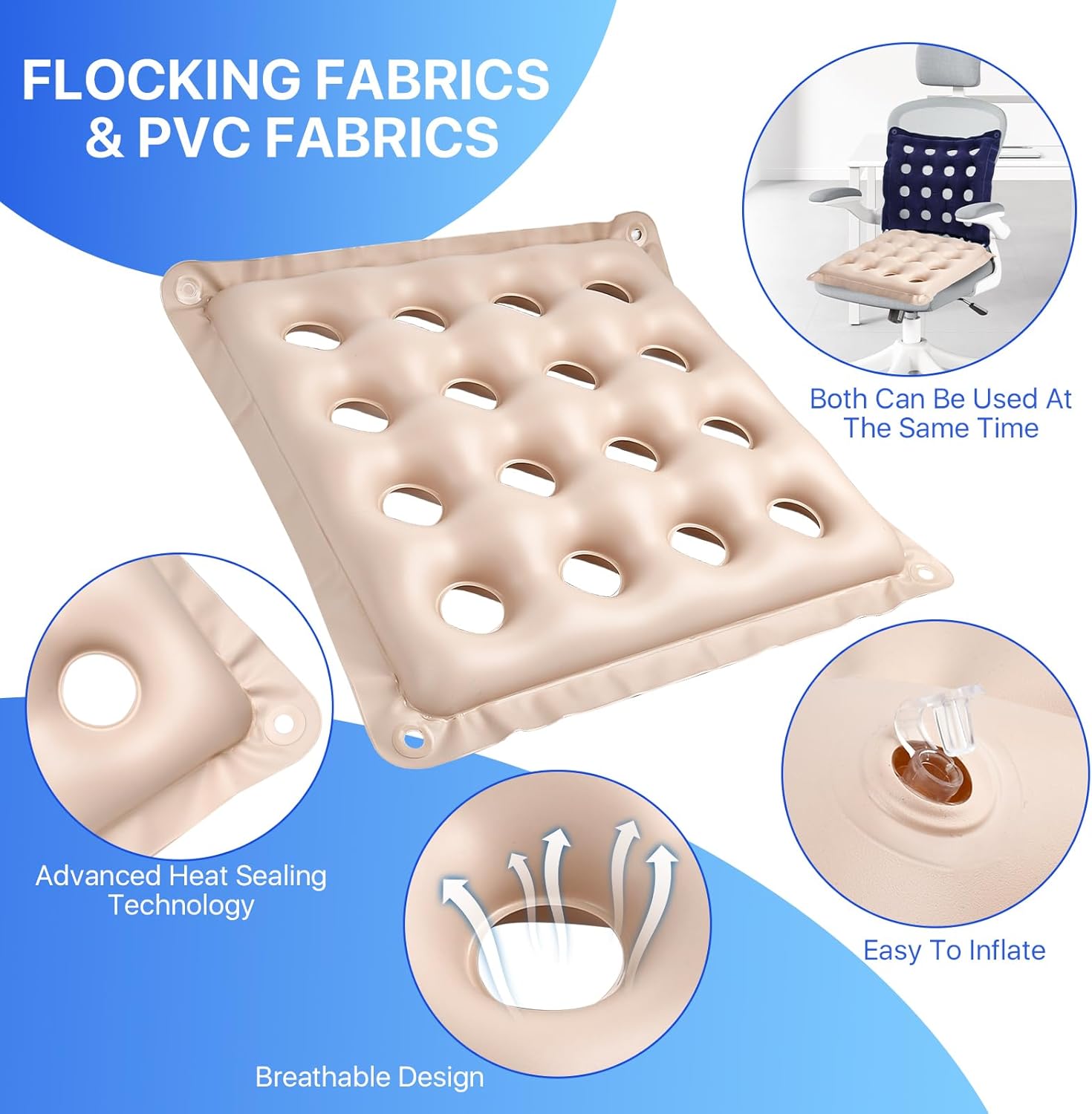 2 Pcs Inflatable Seat Cushions, 18.5 * 18.5'' Waffle Cushion, Pressure Sore Cushions with 2 Inflatable Pump, Inflatable Waffle Cushion Pressure Sore Chair,Prolonged Sitting,Pressure Relief - Image 4
