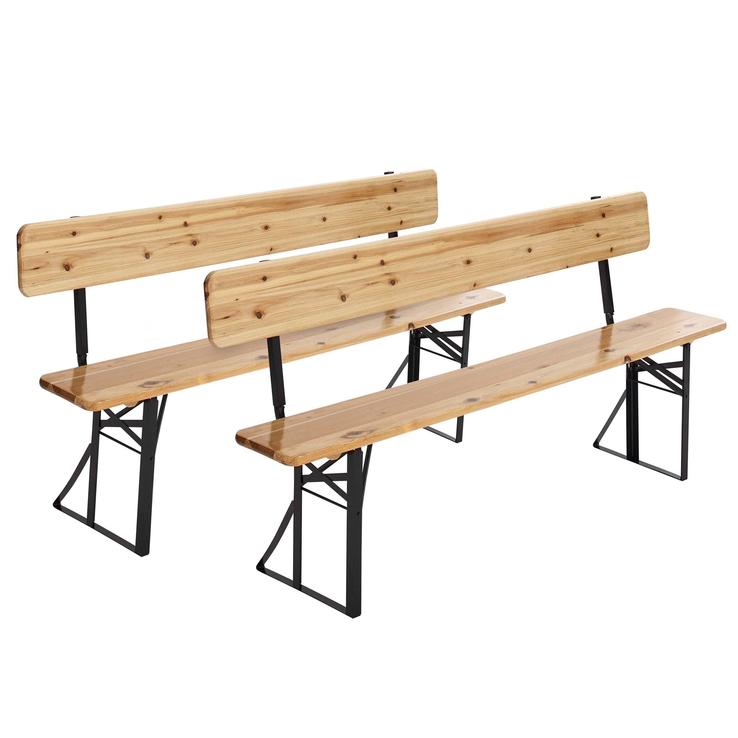 LOT DE 2 BANCS PLIANTS EN BOIS AVEC DOSSIER 180CM