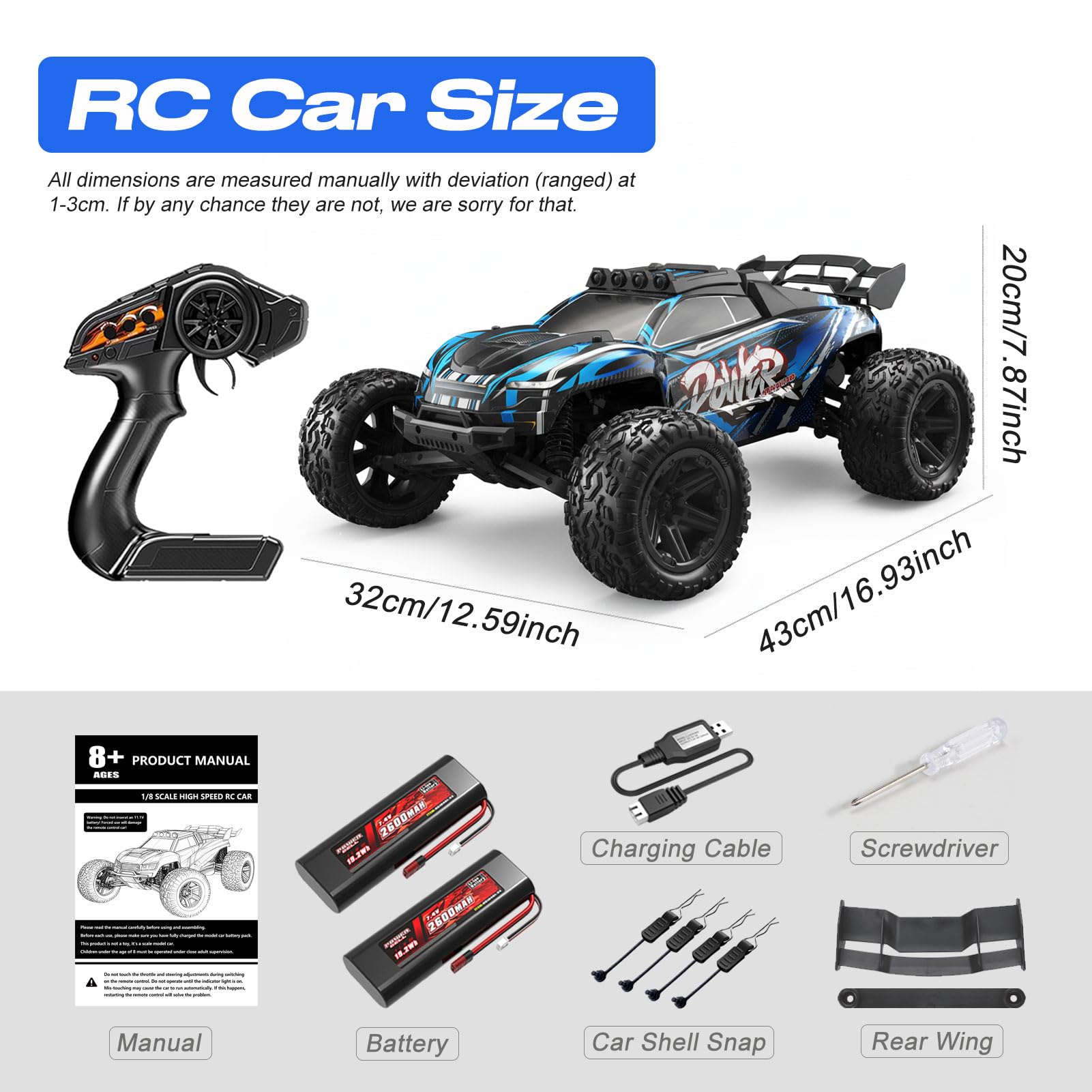 1:8 All Terrain Off Road RC Car, 50KM/H ad alta velocità Racing Drifting Climbing Vehicle