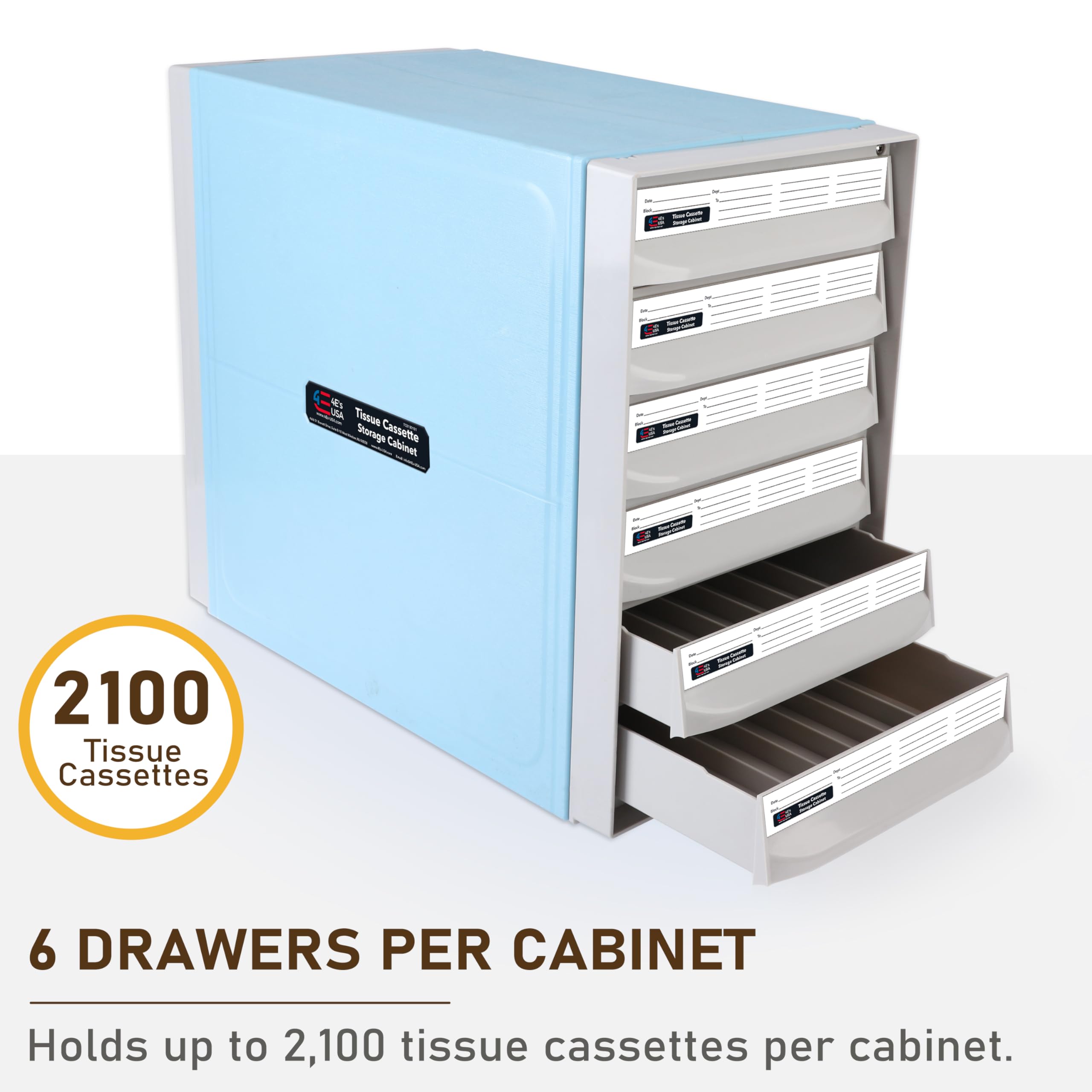 4E's USA Gabinete de almacenamiento de casete de pañuelos – Gabinete de casete histológico con seis cajones resistentes a los impactos, apilable, capacidad para hasta 2100 casetes
