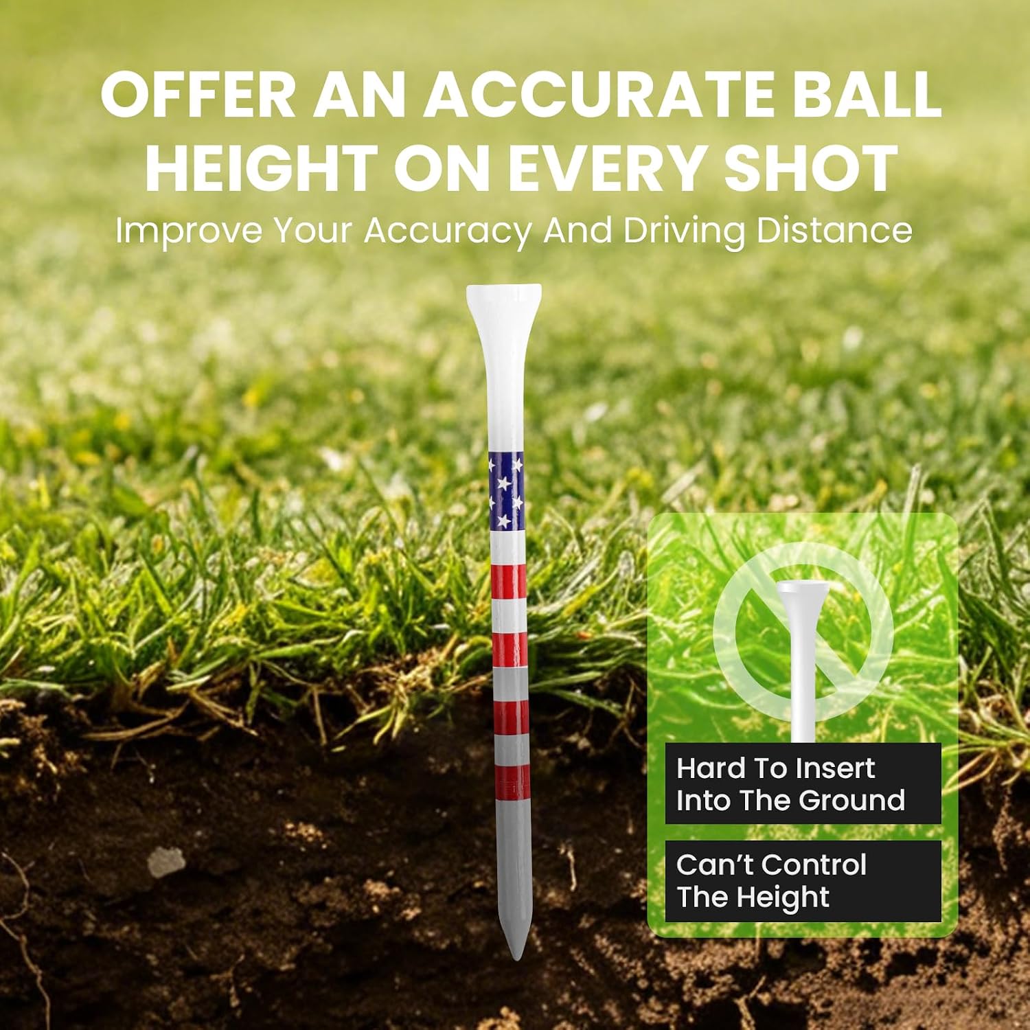 Golf Tees Wood Extra Long 4 Inch 200 Pack | 4" Height for Driver Tee Shots, Stylish USA Flag & White Pink Colors with Stripes for Consistent Height & High Visibility