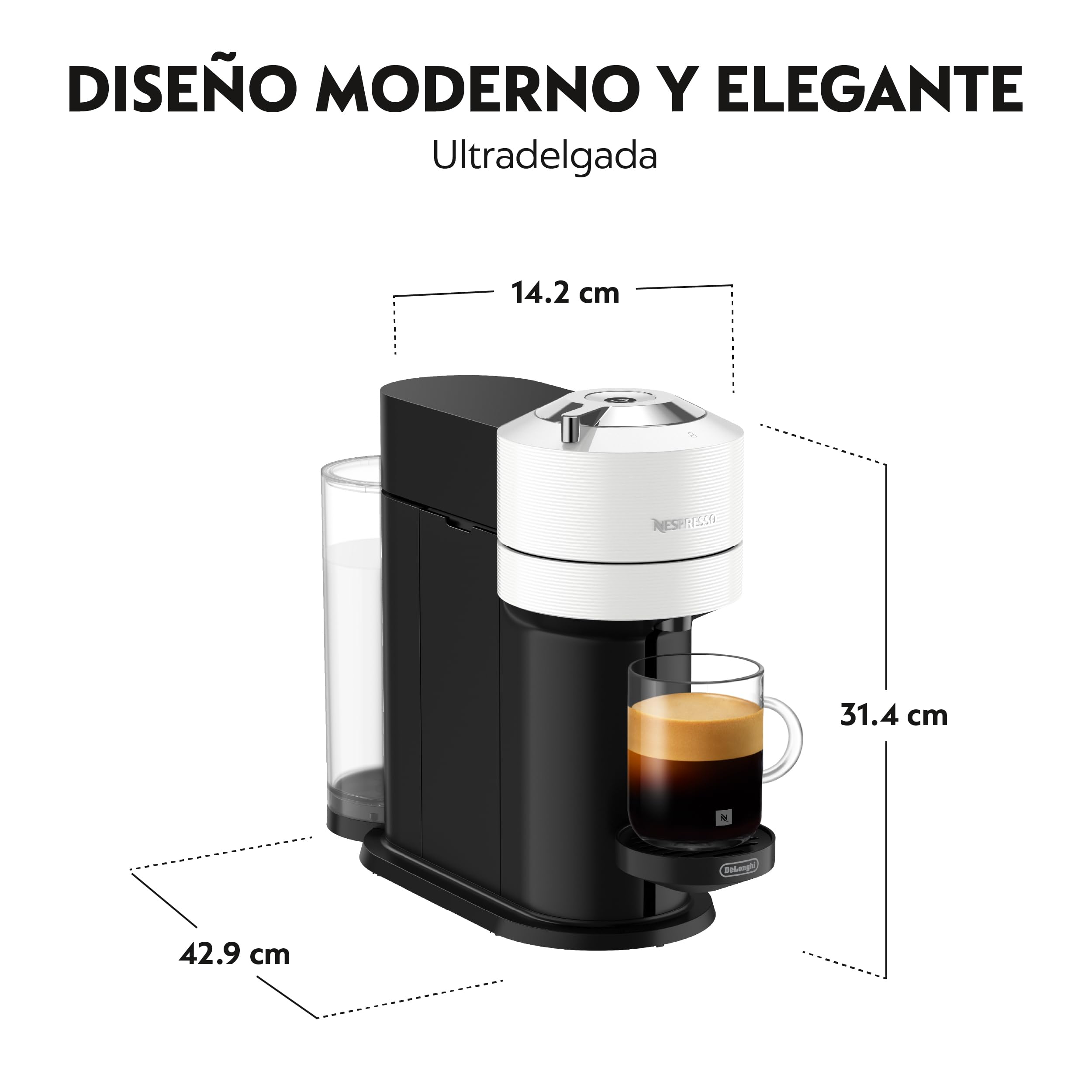 De'Longhi Cafetera Nespresso Vertuo Next, Cafetera Express de Cápsulas de Café Superautomática, Máquina de Café con Wifi y Bluetooth, ENV120.W, Blanco