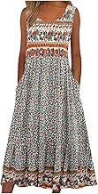 Sleeveless Maxi Dress for Women Casual Boho Floral Print Long Dress with Pockets Loose Fit A Line Sundress for Beach Travel