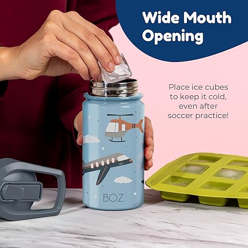 Miniatura 6 de BOZ Botella de agua para niños pequeños con tapa con popote, botella de agua aislada de acero inoxidable para niños, botella de agua a prueba de