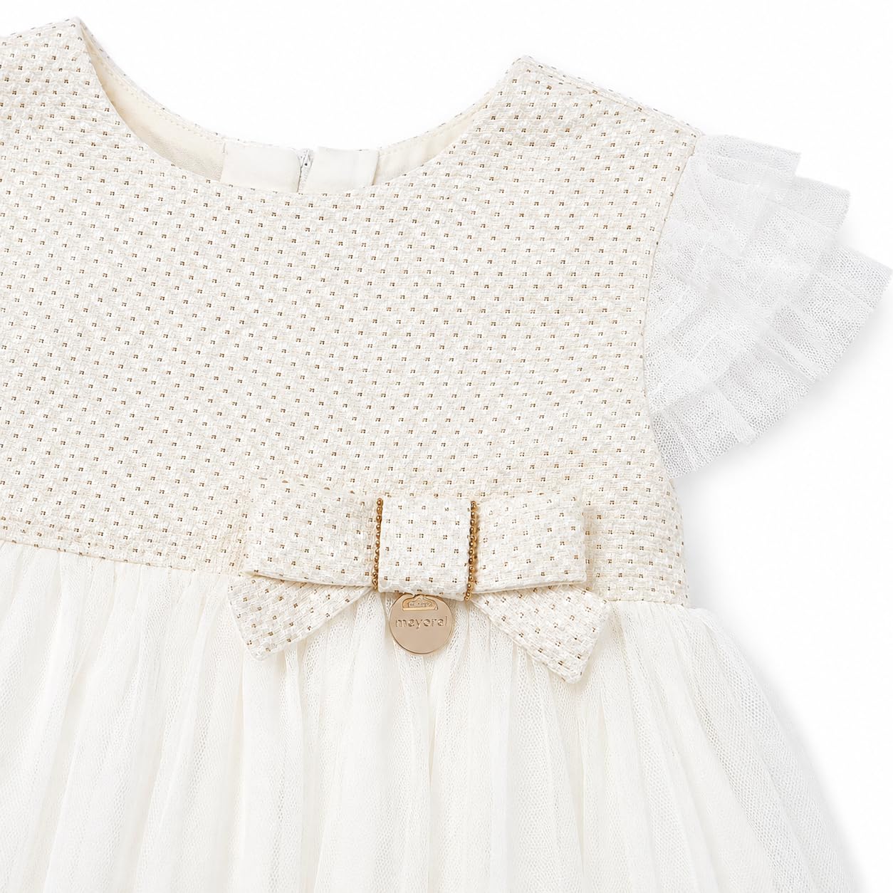 Mayoral Abito Battesimo Bimba – Vestito Cerimonia Neonata Avorio con Tulle e Fiocco – Elegante per Battesimo, Feste e Occasioni Speciali, 1906 (IT, età, 24 Mesi, Panna)
