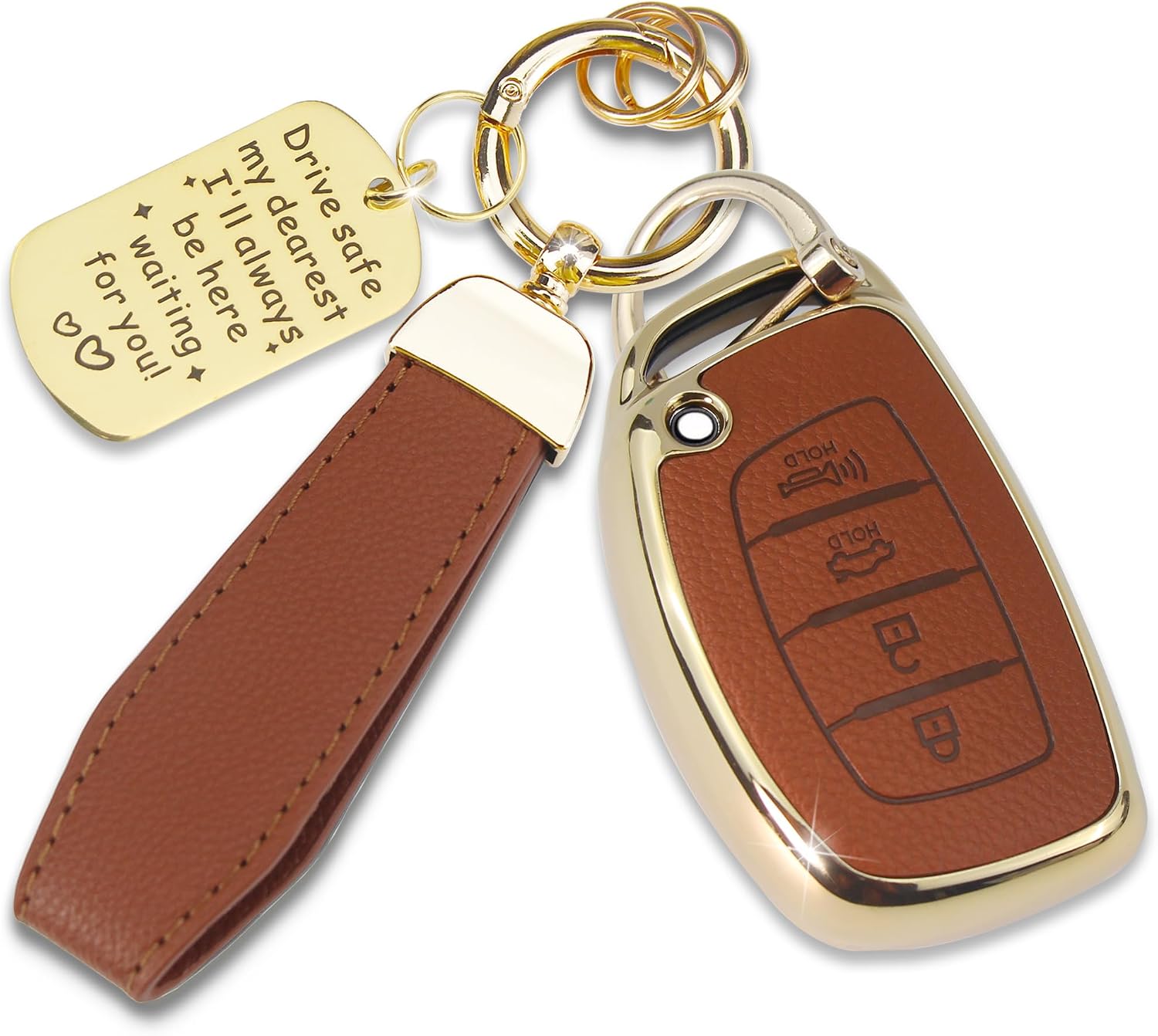 Soft TPU & Leather Key Fob Cover Compatible with Hyundai 4-Button