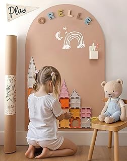Orelle MagicWall | Magnetic Arch Wall Decal – Repositionable & Renter-Friendly | Peel & Stick Magnetic Wall Decal Chalkboard | Playroom Essentials | Includes Chalk & Holder | Large 24 x 39” | Mocha