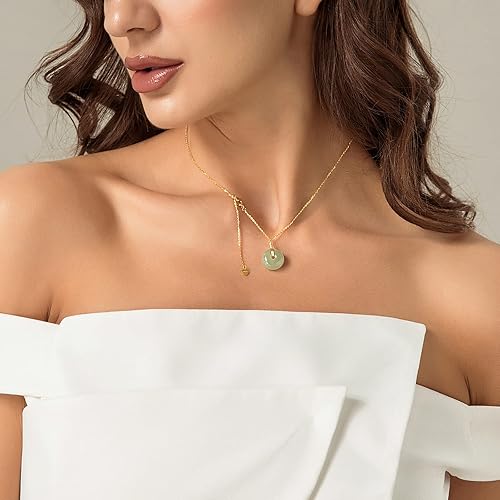 Miniatura 2 de DAUMIER Jade Donut Green Jewelry Set Handmade Necklace Earrings S925 14K Gold Plated Jade Pendant Natural Hetian Jade Drop Jewelry Birthday Gift for