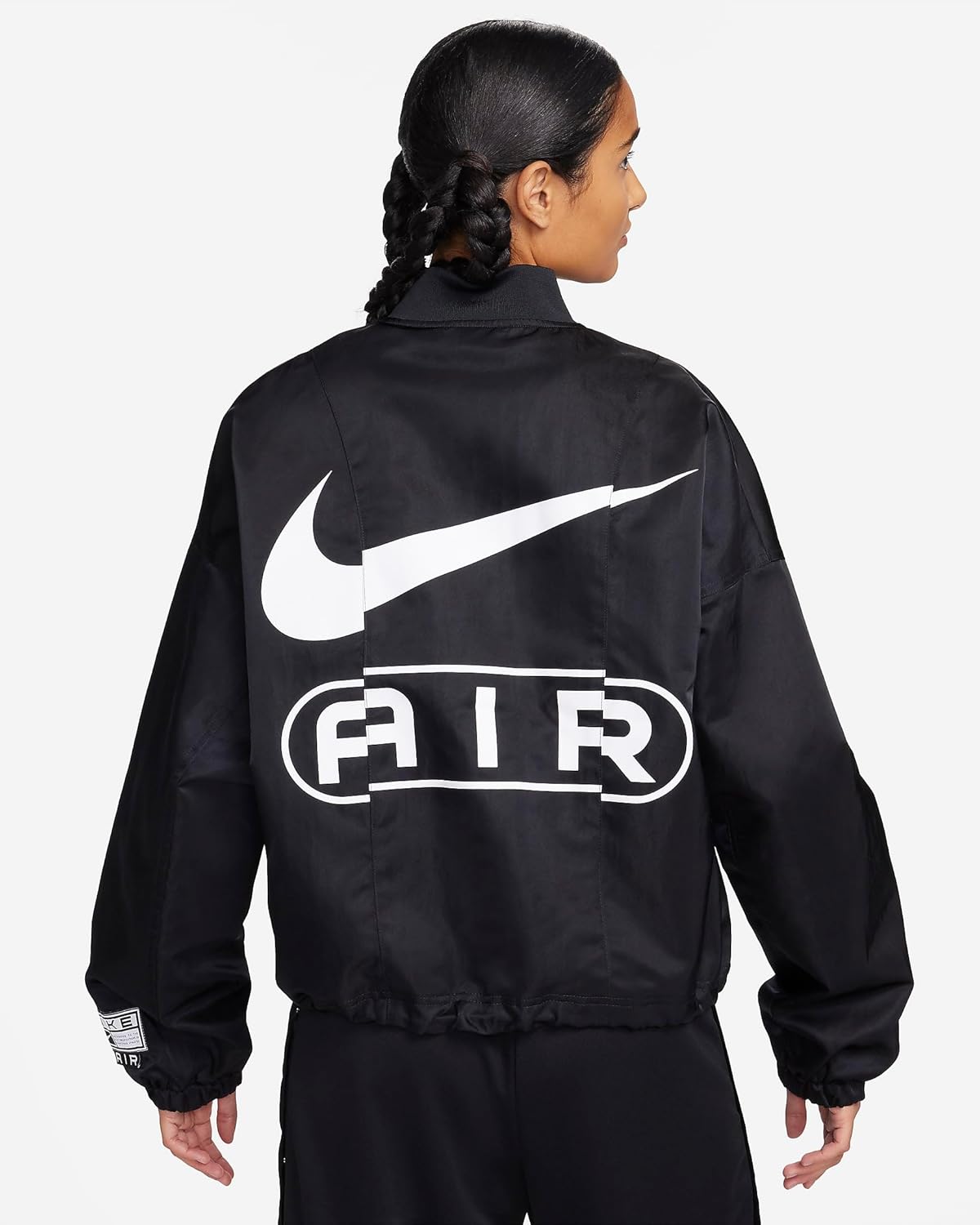 Nike Air Women's Oversized Woven Bomber Jacket, BLACK/WHITE, LARGE - Image 2