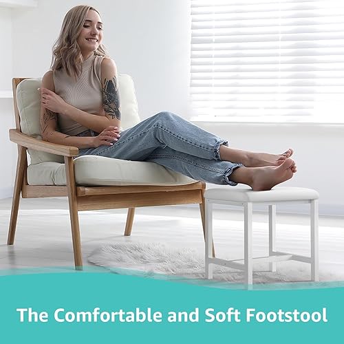 Miniatura 5 de Small Vanity Stool, Cute Vanity Stools with Cushion, White Makeup Vanity Chair for Small Spaces, Living Room, Bedroom, Bathroom, Entryway, Ottoman