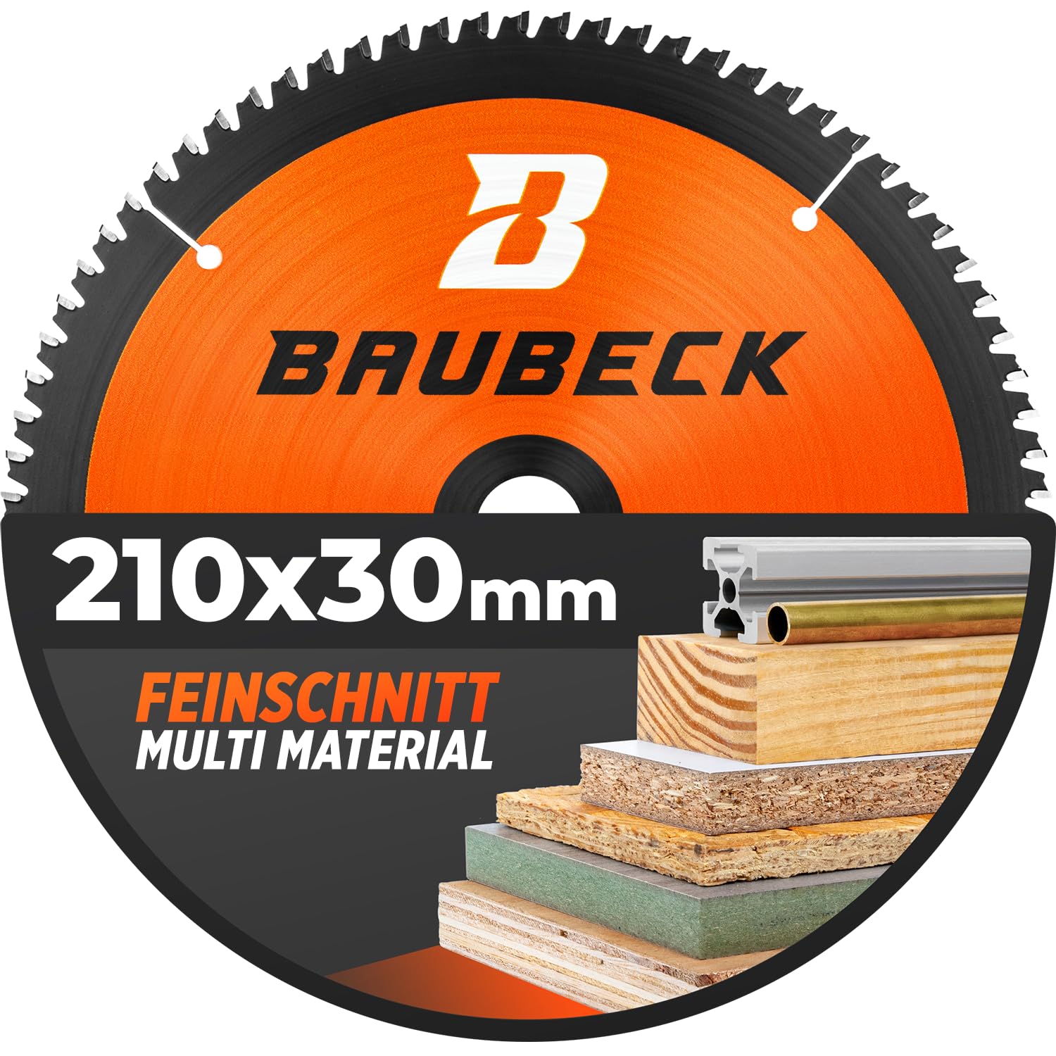 BAUBECK Lama Sega Circolare Multi Materiale 210x30 - Per Legno, Alluminio e Altro - Compatibile Con Bosch, Scheppach, Parkside