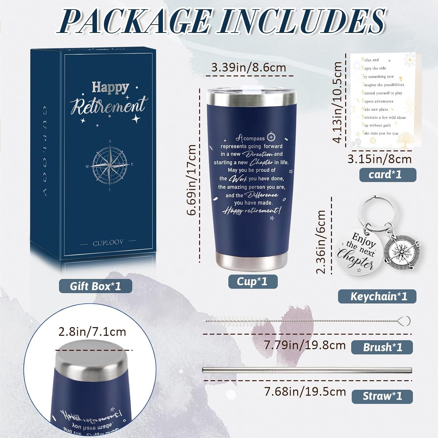 Retirement Gifts for Men 2025, 20 Oz Retired Tumbler Cup with Lid & Straw,Retirement Gift Stainless Steel Cup with Keychain & Card for Men Him Husband Teachers Boss Coworkers Xmas Gifts, Navy Blue - Image 3