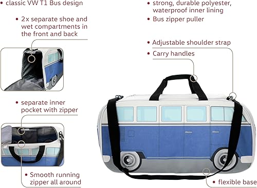 Miniatura 28 de BRISA VW Collection - Volkswagen Samba Bus T1 Camper Van Sport, gimnasio, bolsa de viaje, bolsa de lona con compartimento para zapatos y artículos