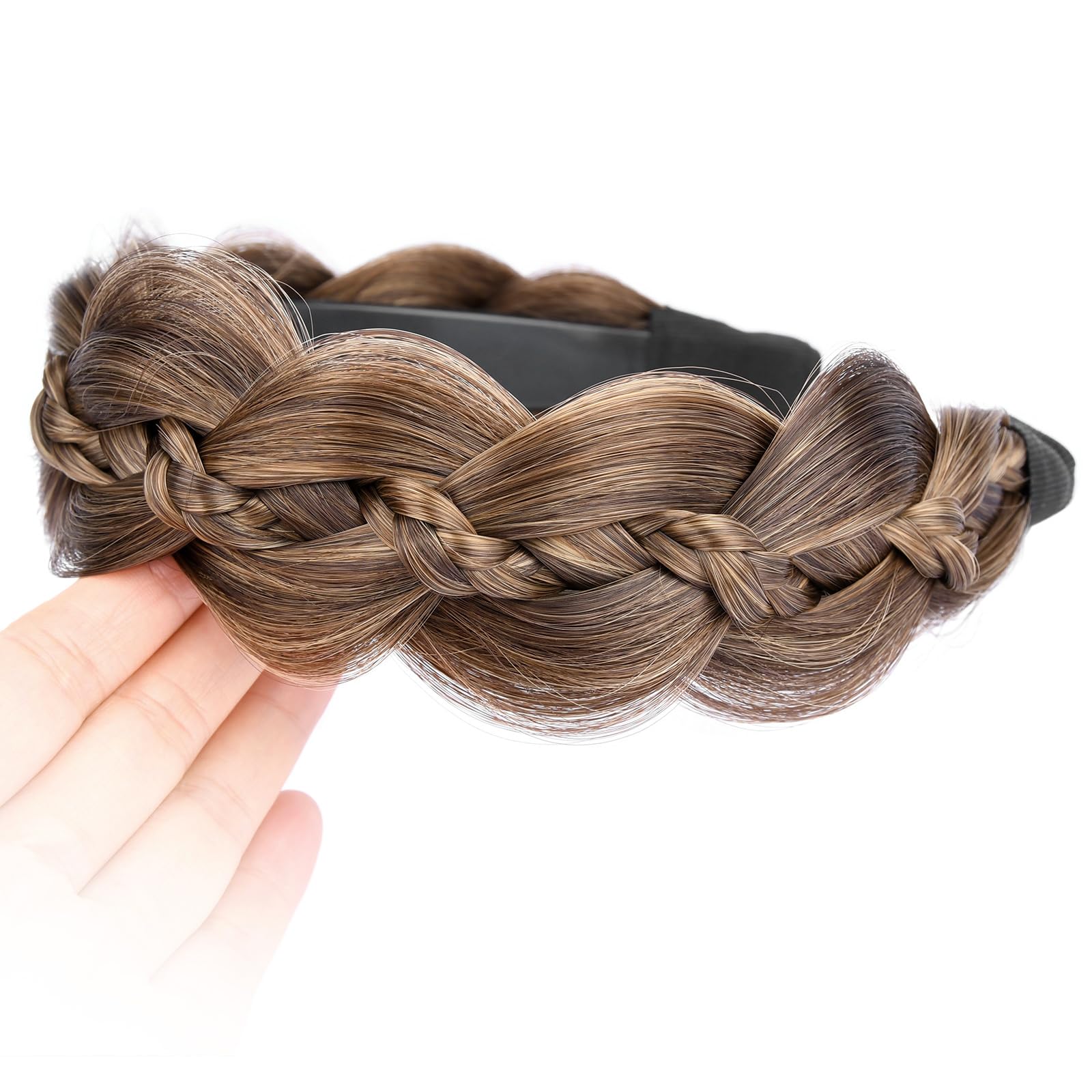 GLEDOLA Wide Braided Headband with Teeth Synthetic Hair Plaited Headband High Elasticity Braids Hair Band Hairpiece for Girls Women (Claybank - Image 3
