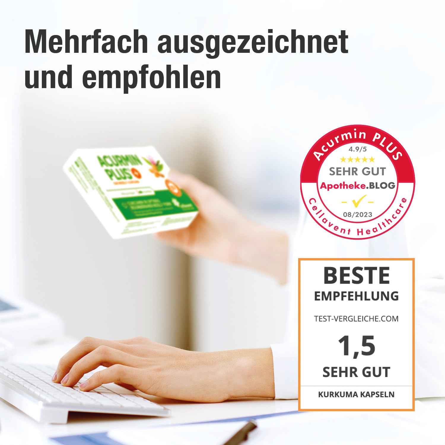 185x effektivere Kurkuma Kapseln - 10.000 mg Kurkuma Pulver/Tag - Kurkuma hochdosiert ohne Piperin - Mizell Curcuma - 95% Curcumin - mit Vitamin D3 für Knochen - Acurmin PLUS, 60 Kapseln