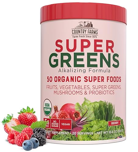 Country Farms Organic Super Greens Berry Flavor, 50 Organic Super