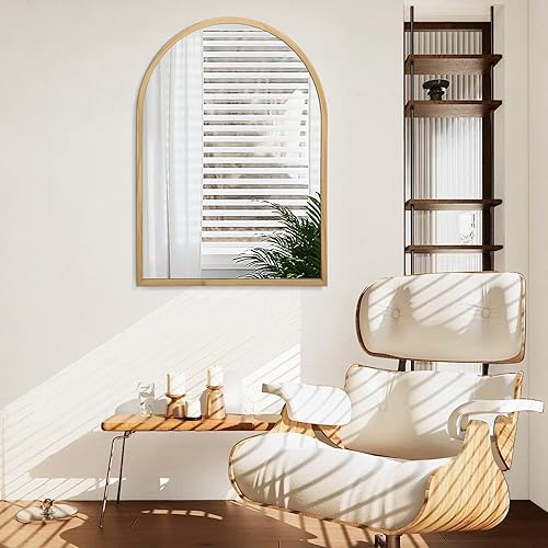 Miniatura 92 de Espejo de pared arqueado negro con marco de aleación de aluminio, espejo de baño de metal cepillado, espejo montado en la pared para sala de estar