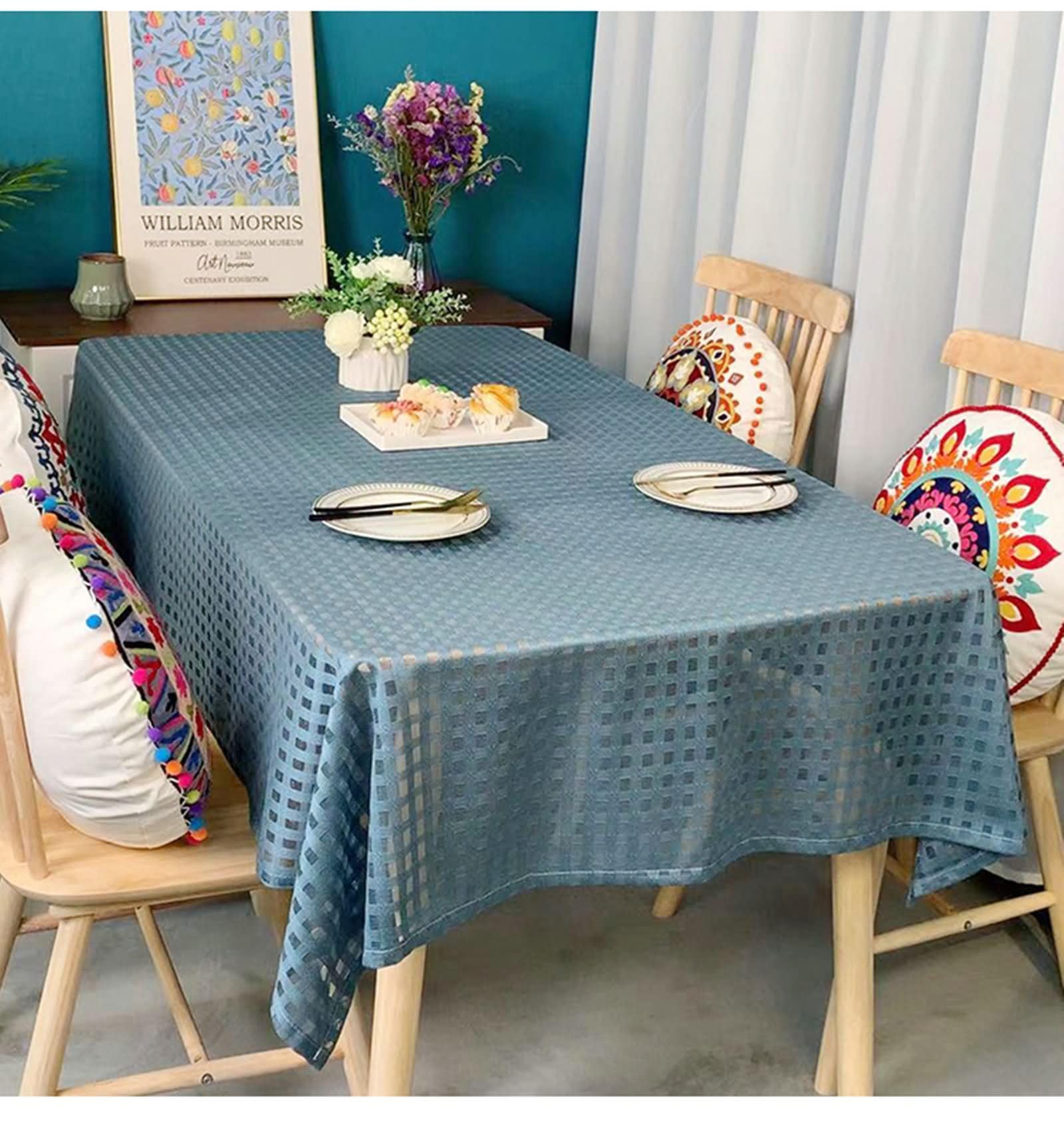 Nappe polyester lavable rectangulaire anti taches bleu gris Beydodo