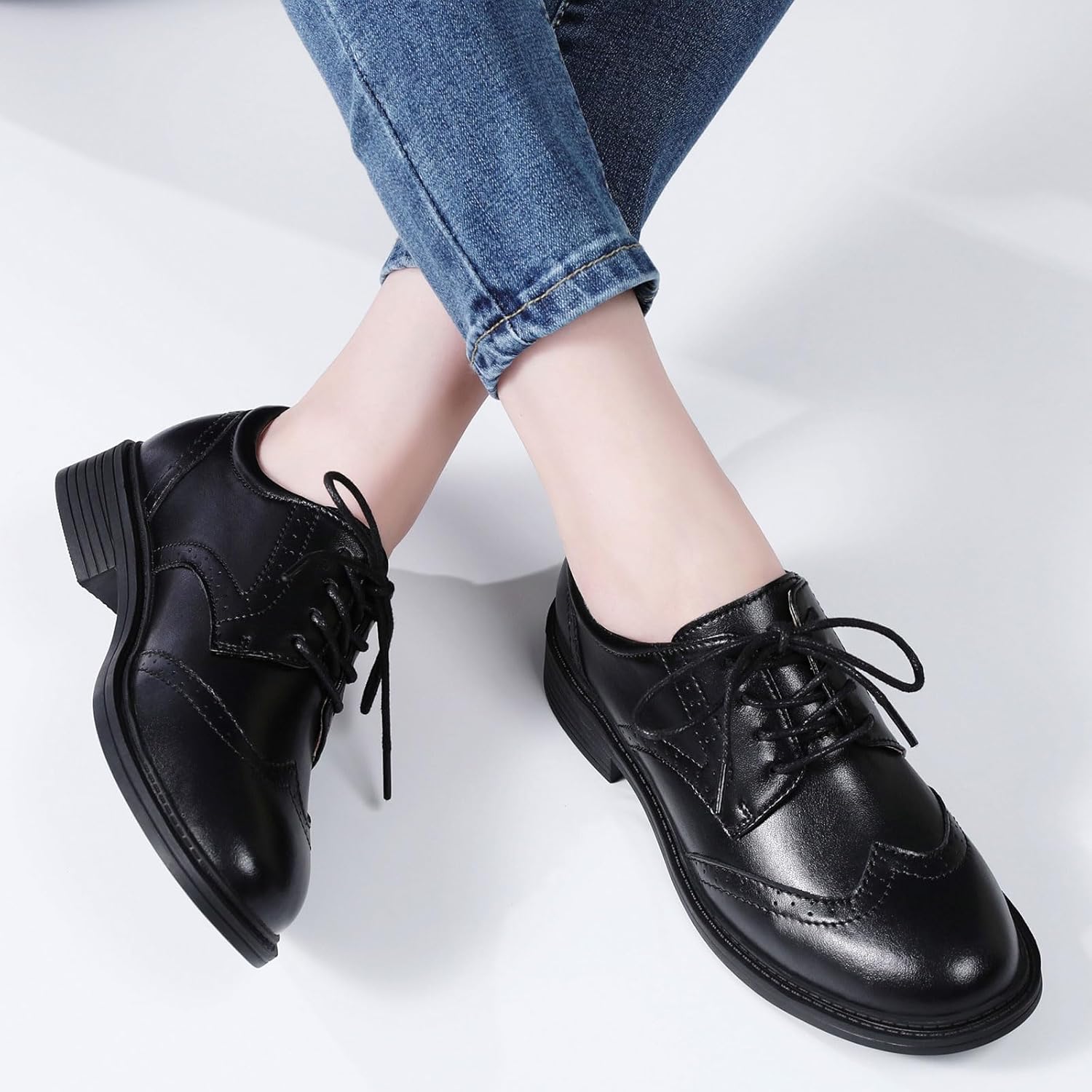 Platform Oxfords for Women Wingtip Shoes Saddle Black Oxford Shoes for Women Vintag... - Image 4