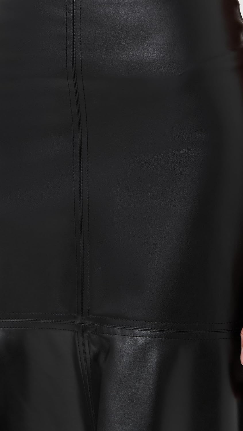 A.W.A.K.E. Mode Women's Faux Leather Flared Hem Skirt - Image 6