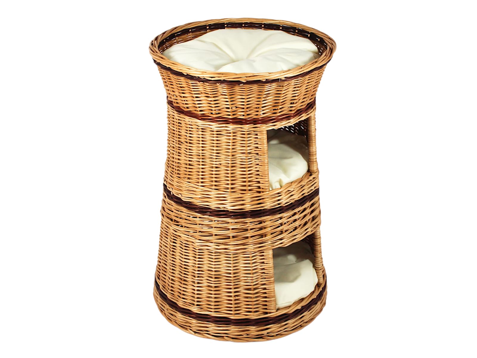 Cesta de mimbre de tres niveles para gatos y perros, color mimbre natural, con cojín, color beige