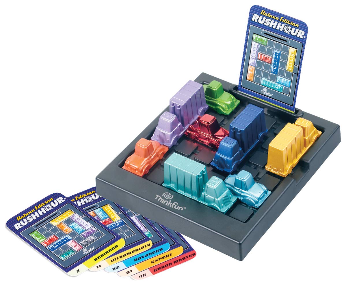 ThinkFun 76440 - Rush Hour - Il noto gioco di ingorgo nell'edizione deluxe con veicoli in look metallo, gioco di logica per adulti e bambini dagli 8 anni