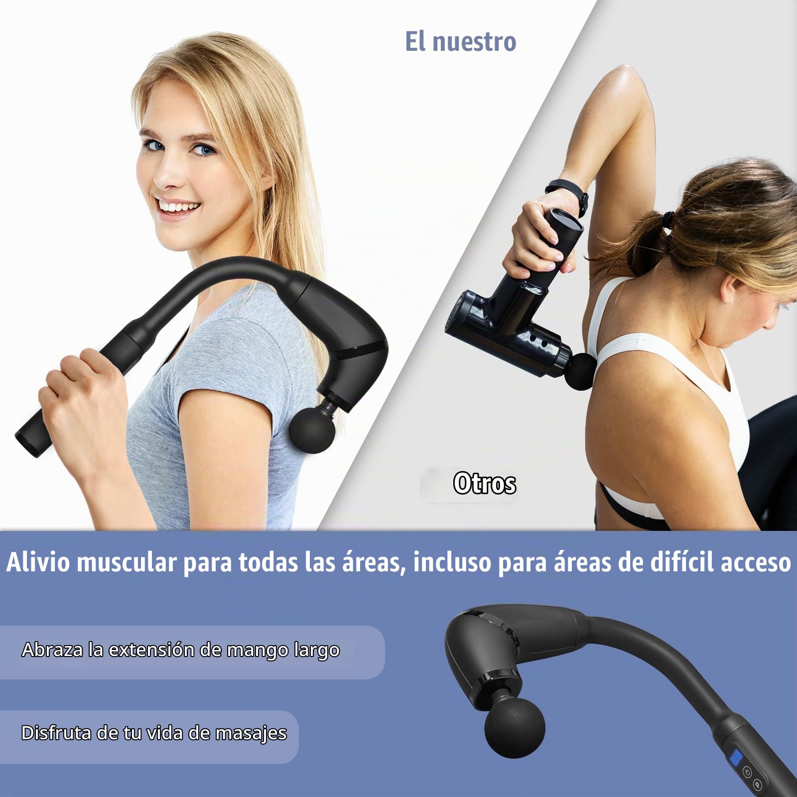 Pistola de Masaje Muscular con Mango Extensible Desmontable, Pistola Masaje Massage Gun Profesional Eléctrica with LED Screen para Relajación, Aliviar el Dolor