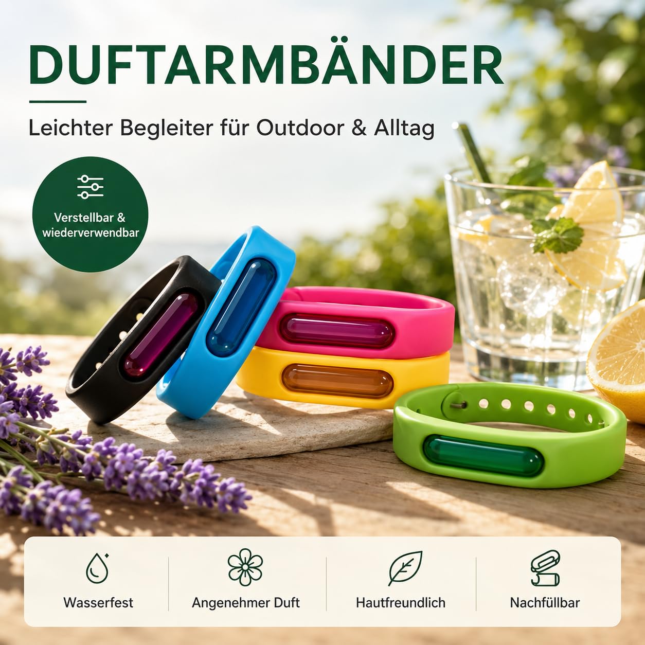Bronoir Mücken-Abwehrband,Kinder & Erwachsene Verstellbares Silikon Abwehrband Wasserdicht für Camping Outdoor (5 stück)