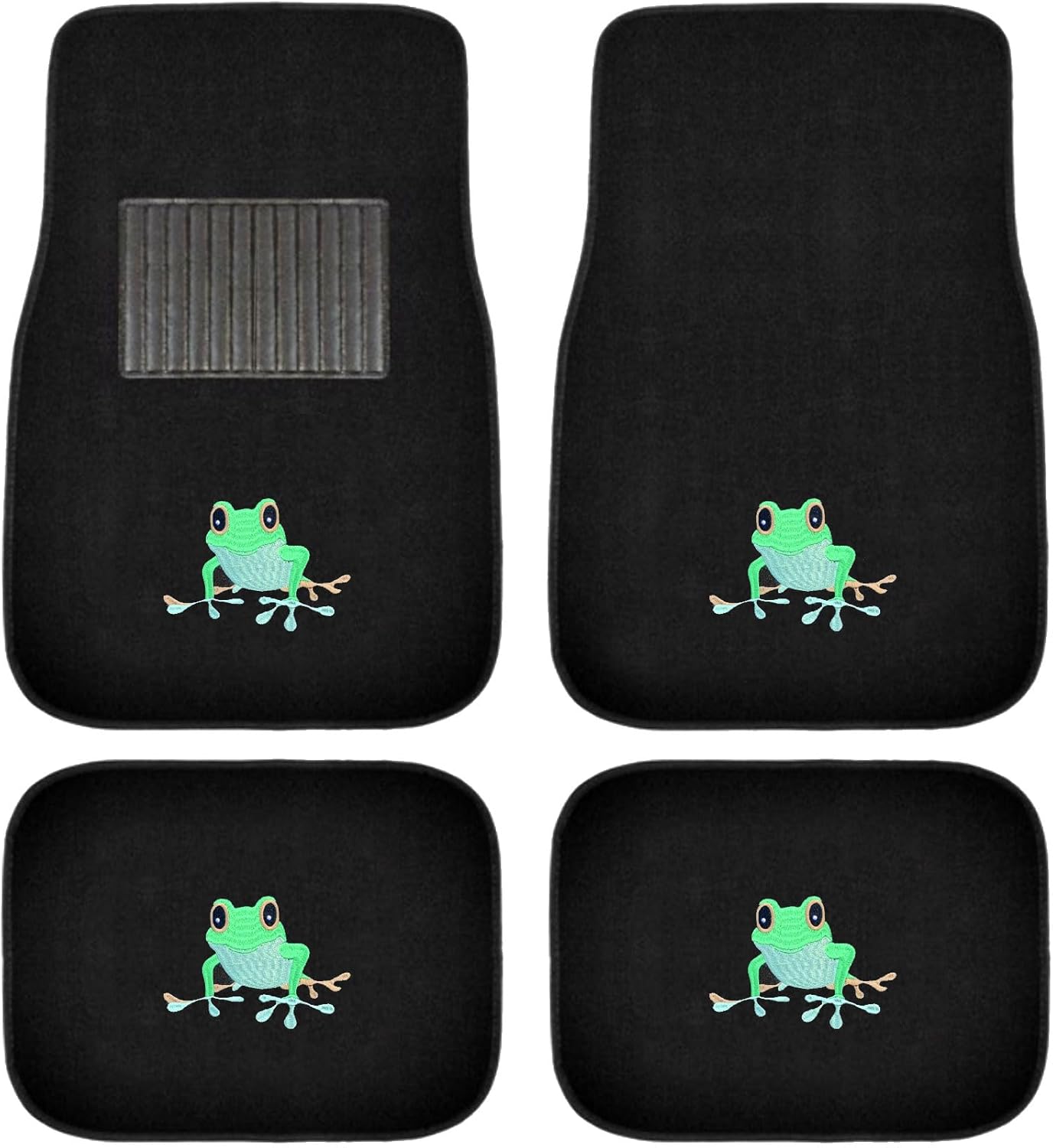 A Set of 4 Universal Fit Front and Rear Logo Plush Carpet Floor Mats - Frog